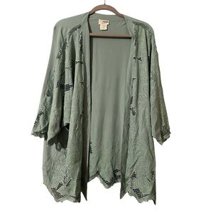 Vintage Nibis Women’s M Seafoam Green/Light Teal Roses Cutout Kimono/Cardigan
